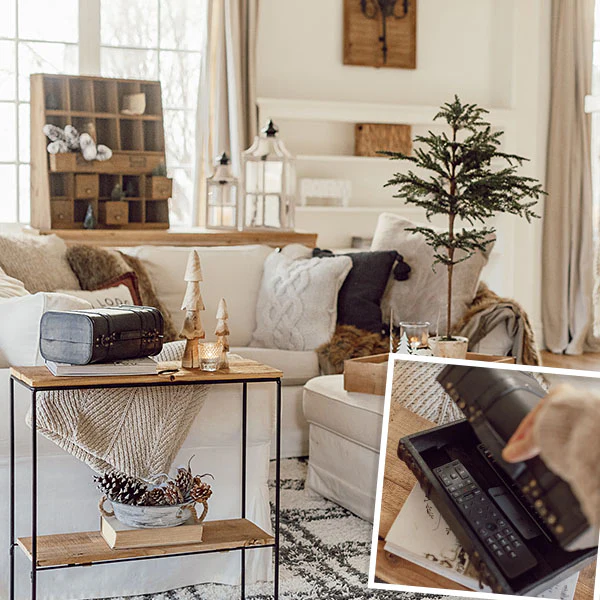 Vintage Inspired Leather Trim Suitcase Trunk