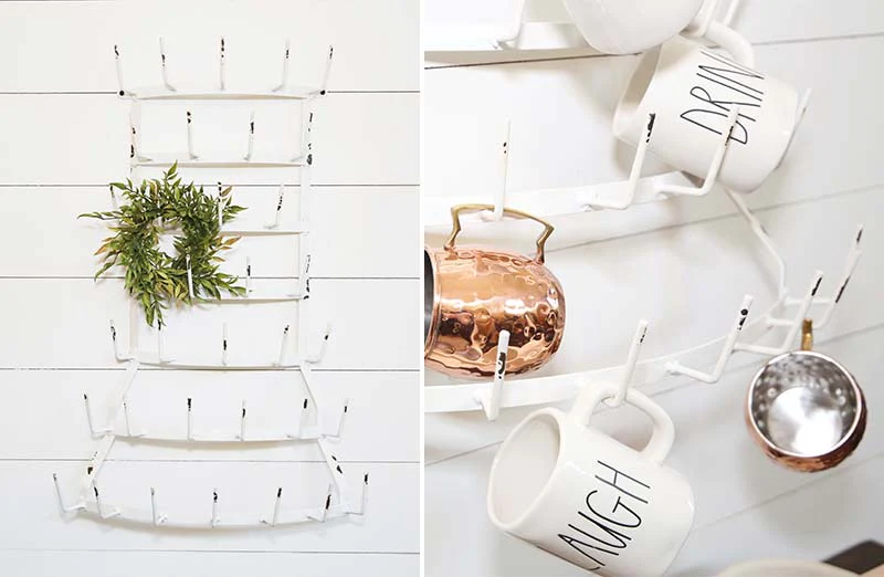 Wall Mounted White Distressed Metal Mug Rack