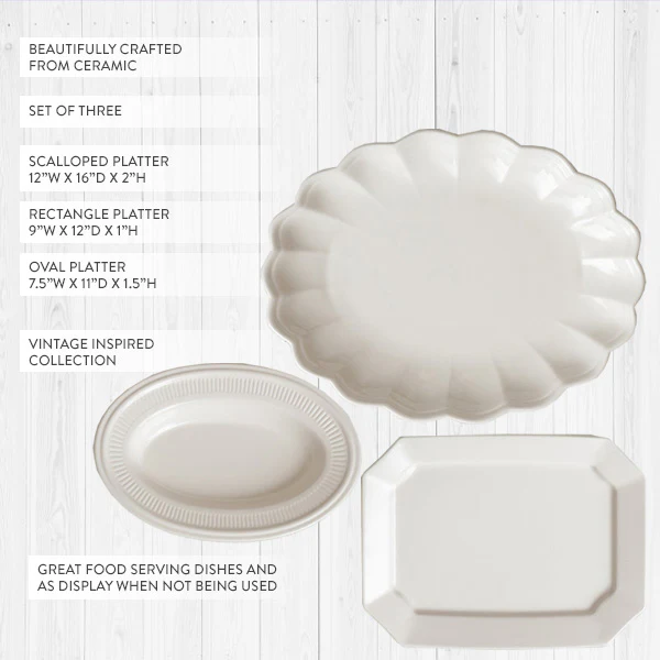 Vintage Ironstone Inspired Platters, Set of 3