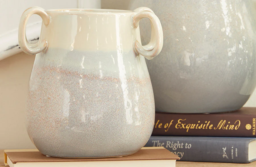 White Ceramic Decorative Farmhouse Vase, Set of 2