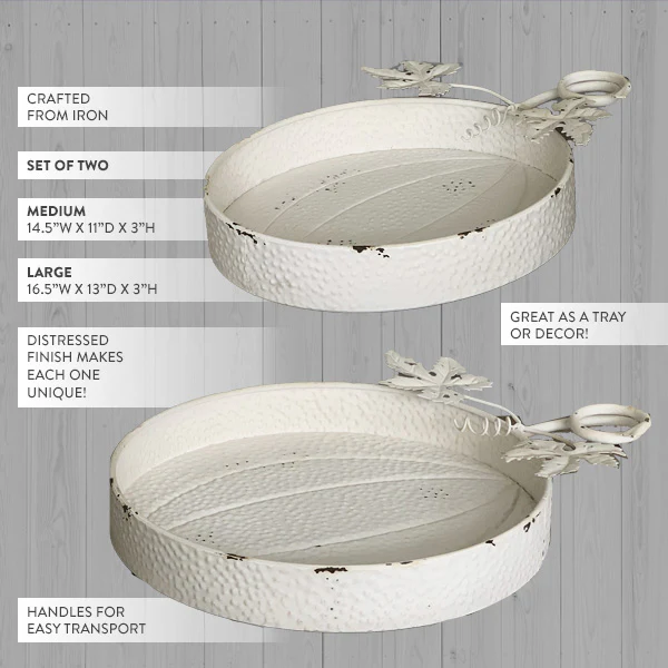 Chippy Whitewashed Pumpkin Trays, Set of 2