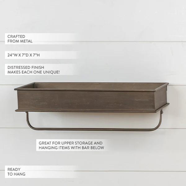 Rustic Metal Trough Shelf with Towel Bar