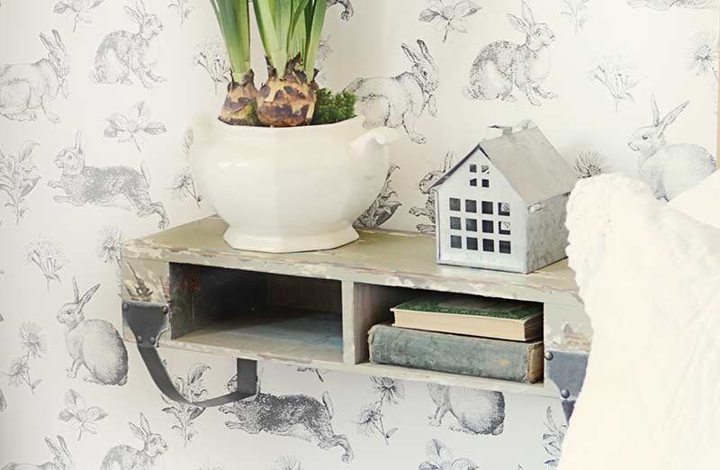 Distressed Wooden Cubby Shelf