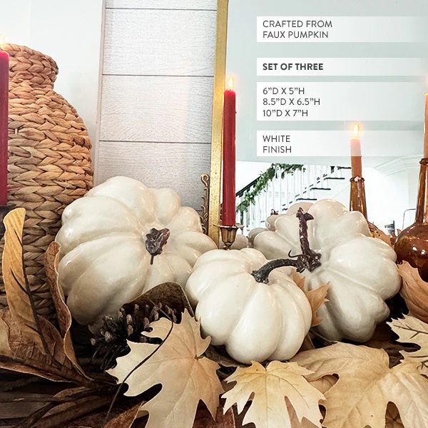 Painted Classic White Pumpkins, Set of 3