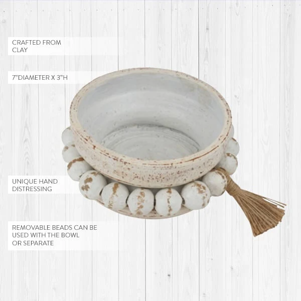 Distressed Clay Beaded Garland Candle Holder