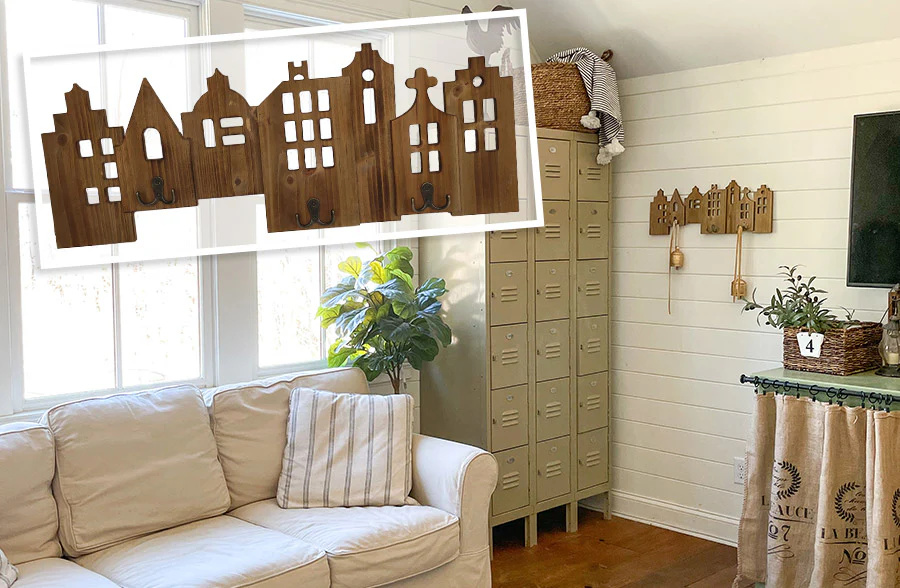 Wooden Houses Skyline Wall Hooks