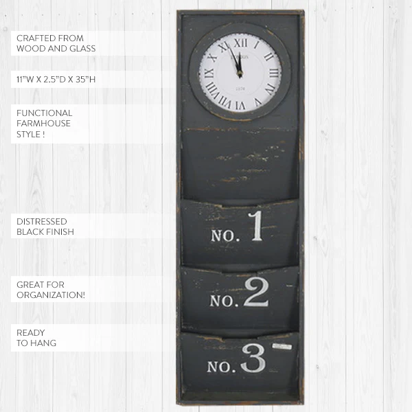 Distressed Wooden Wall Clock Organizer
