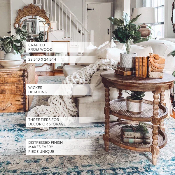 French Cane Shelf Side Table