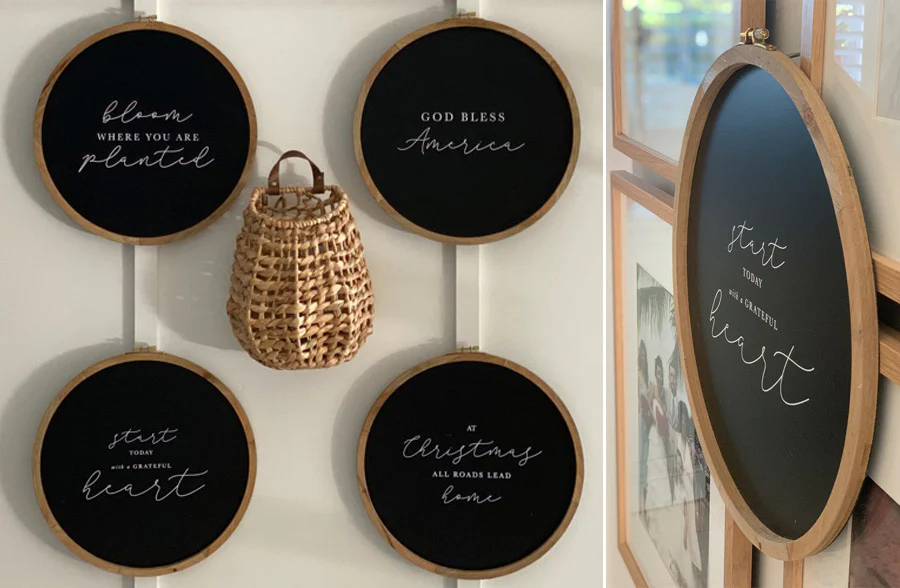 Seasonal Round Embroidery Inspired Signs, Set of 4