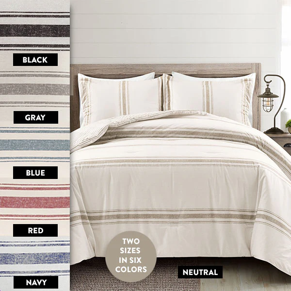 Soft Feedsack Reversible Comforter 3-Piece Set, Pick Your Size and Color