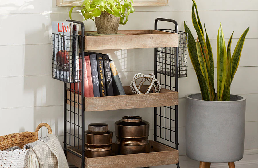 33 Inch Brown Wooden Bar Cart