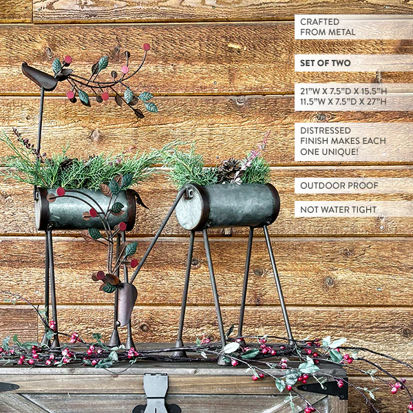 Indoor/Outdoor Painted Metal Reindeer Planters, Set of Two