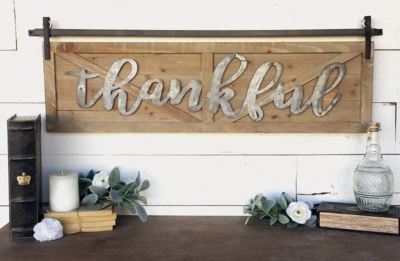 Wooden Barn Door Thankful Sign w/hardware