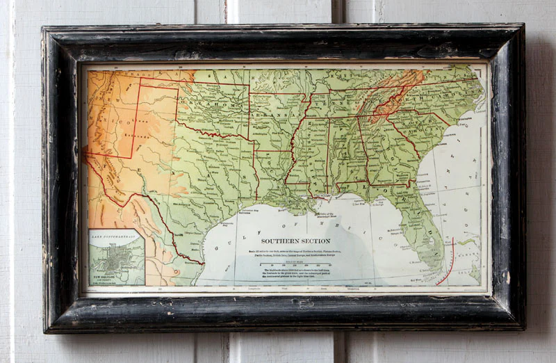 Distressed Framed Map of the South
