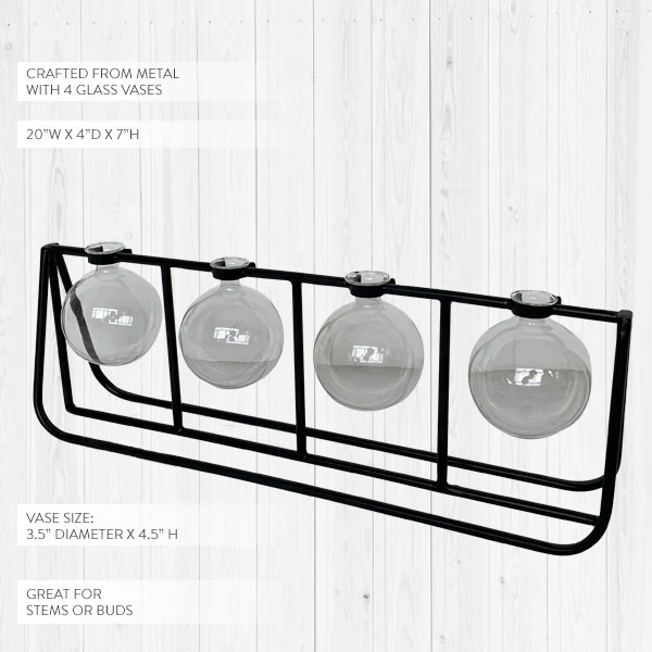 Clear Glass Bud Vases with Metal Rack
