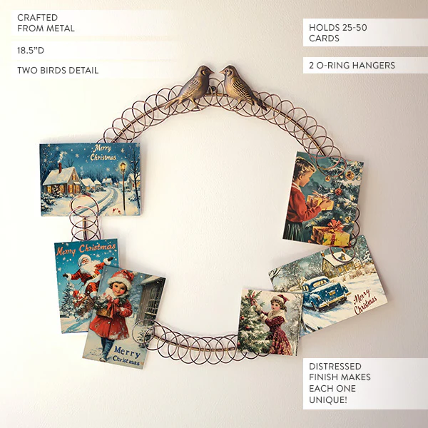 Metal Christmas Card Wreath with Two Birds
