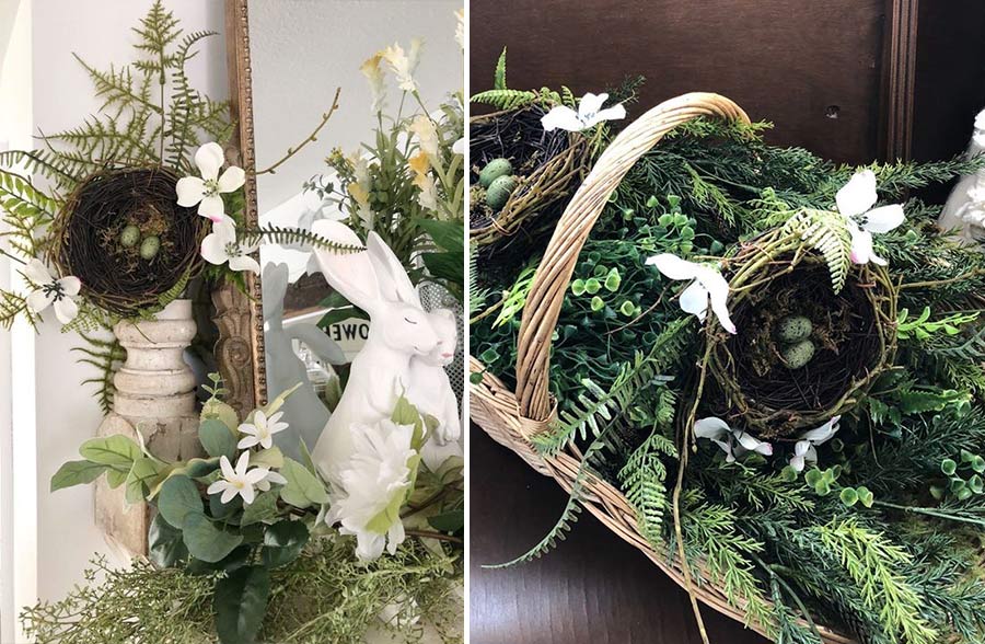 Bird Nest with Fern and Dogwood, Set of 2