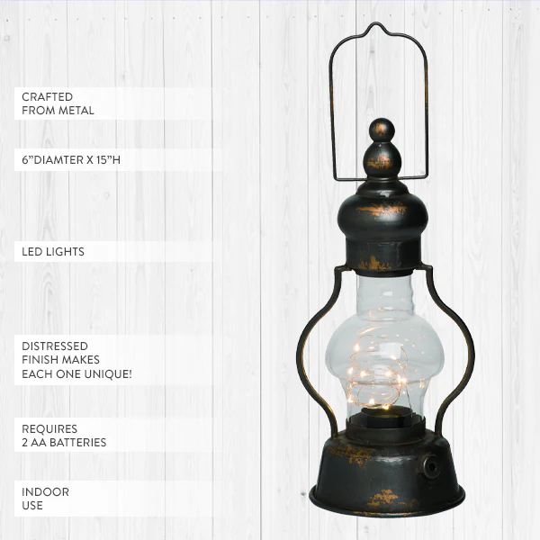 Aged Metal Lantern With LED Lights