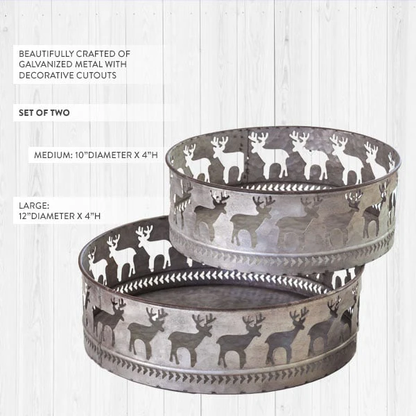 Galvanized Metal Cutout Reindeer Feed Troughs, Set of 2