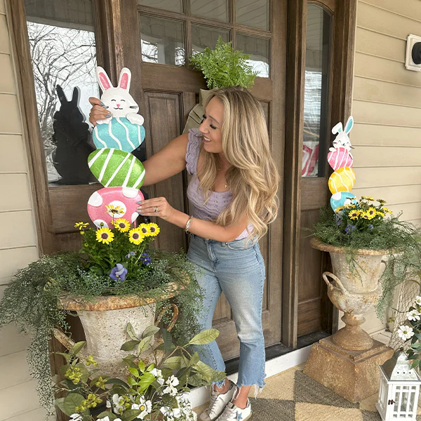 Easter Bunny and Stacked Eggs Metal Yard Stakes, Set of 2