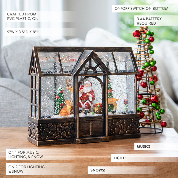 Santa and Reindeer Musical Snow Globe