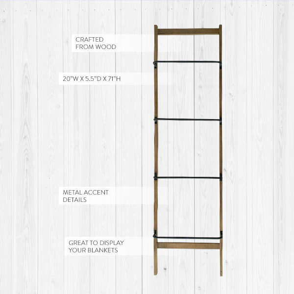 71 Inch Wood and Metal Wall Rack
