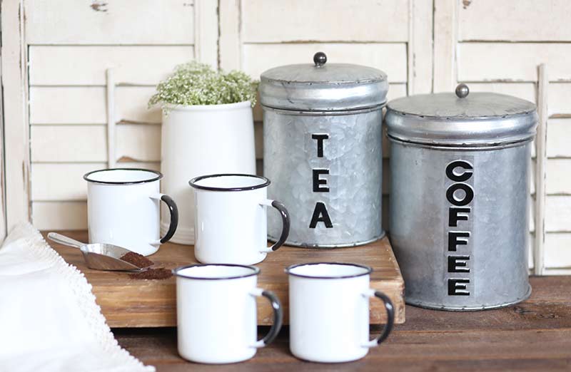 White Enamelware Mugs  Set of 4