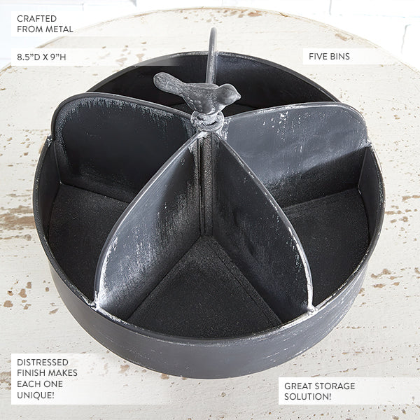 Distressed Tabletop Caddy with Bird Finial