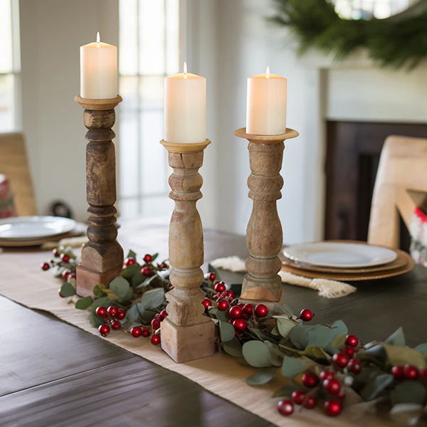 Chunky Reclaimed Wood Candle Sticks, Set of 3