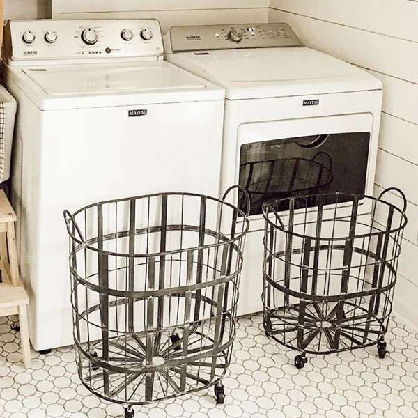 Metal Caged Rolling Storage Baskets, Set of 2