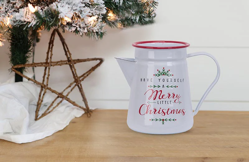 Merry Little Christmas Enamel Pitcher
