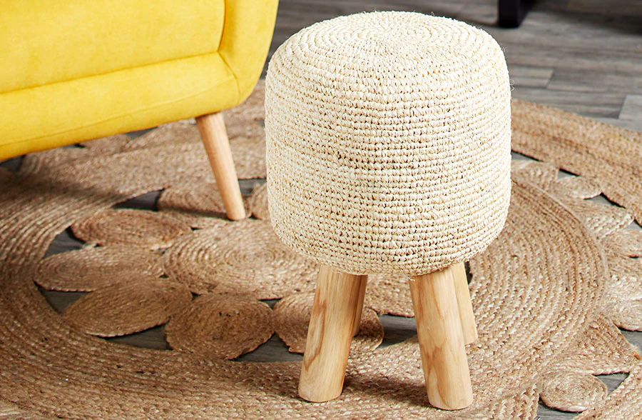 Woven Seagrass Teak Wood Stool
