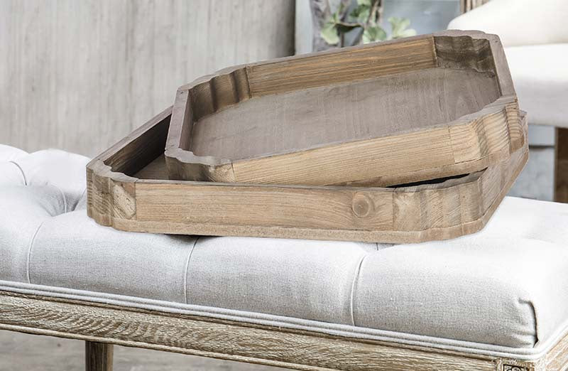 Distressed Square Wood Trays  Set of 2
