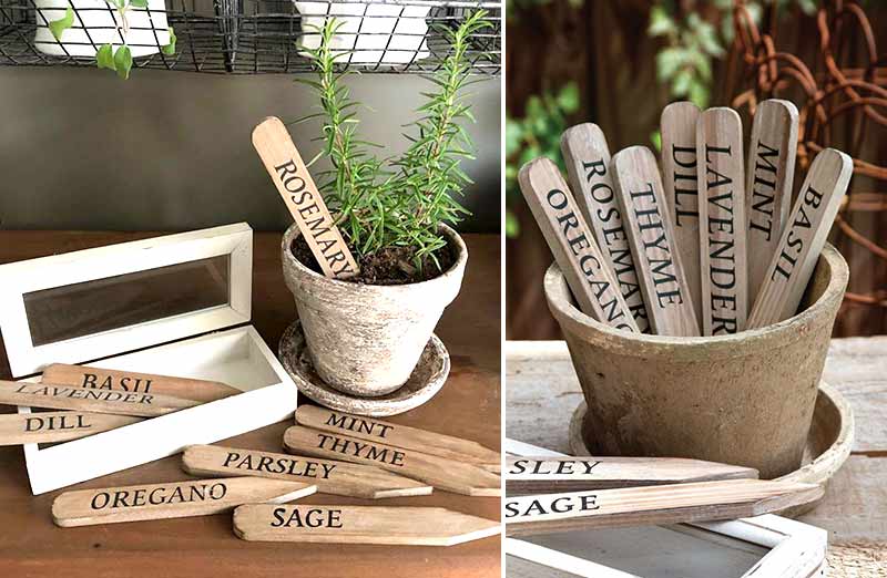 Wooden Herb Posts, Set of 9