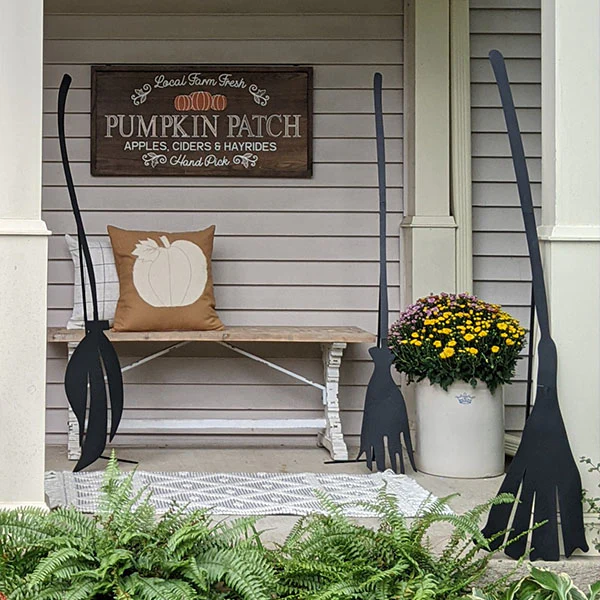 60 Inch Tall Metal Witch Broom Cutouts, Set of 3