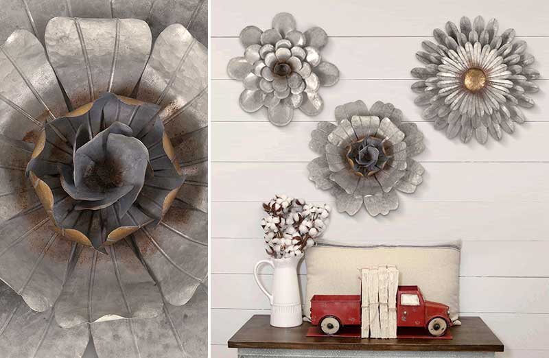 Galvanized Wall Flowers  Set of 3