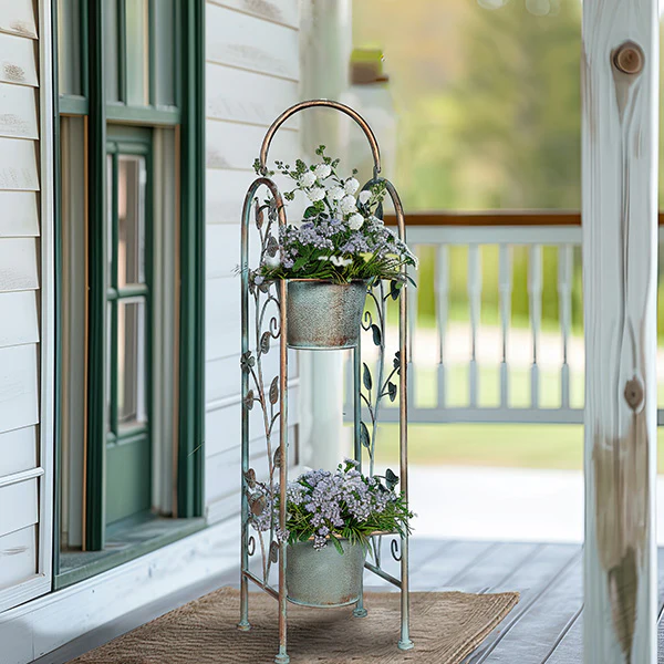 Distressed Metal Stacked Plant Stand
