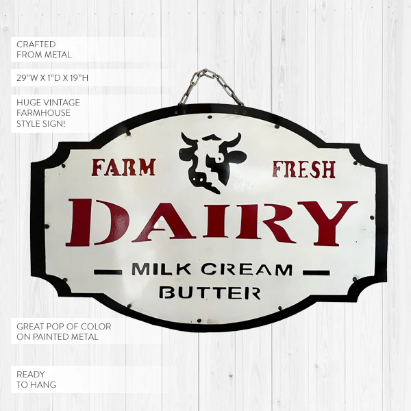 Scalloped Edge Metal Dairy Sign