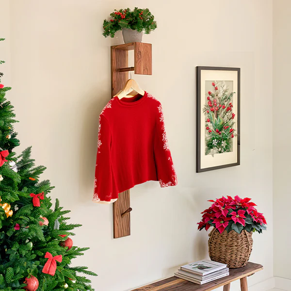 Natural Wood and Metal Wall Mounted Coat Rack