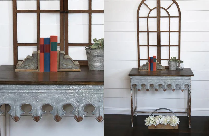 Galvanized Metal and Wood Corbel Bookends  Set of 2