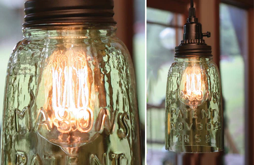 Green Tinted Glass Mason Jar Pendant Light Vintage Farmhouse