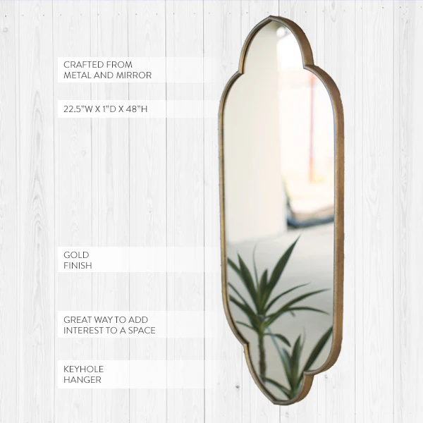 Tall Scalloped Frame Gold Mirror