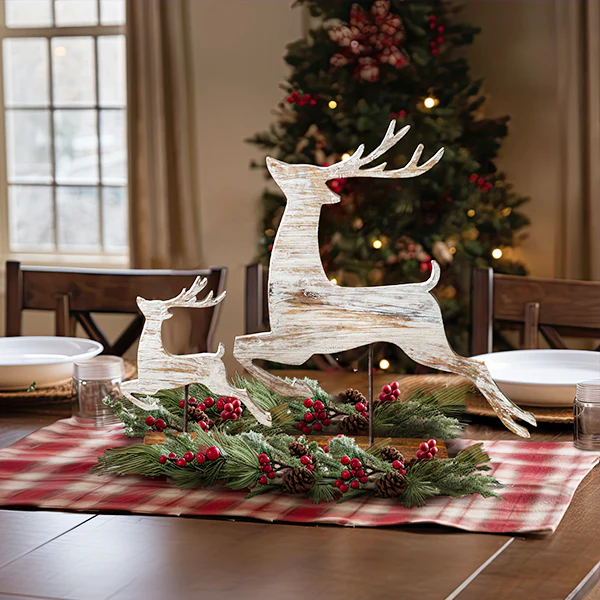 Distressed Wooden Tabletop Reindeer, Set of 2
