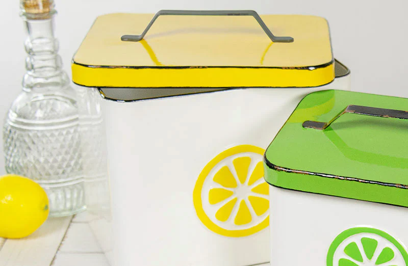 Chippy Enamel Lemon and Lime Canisters  Set of 2