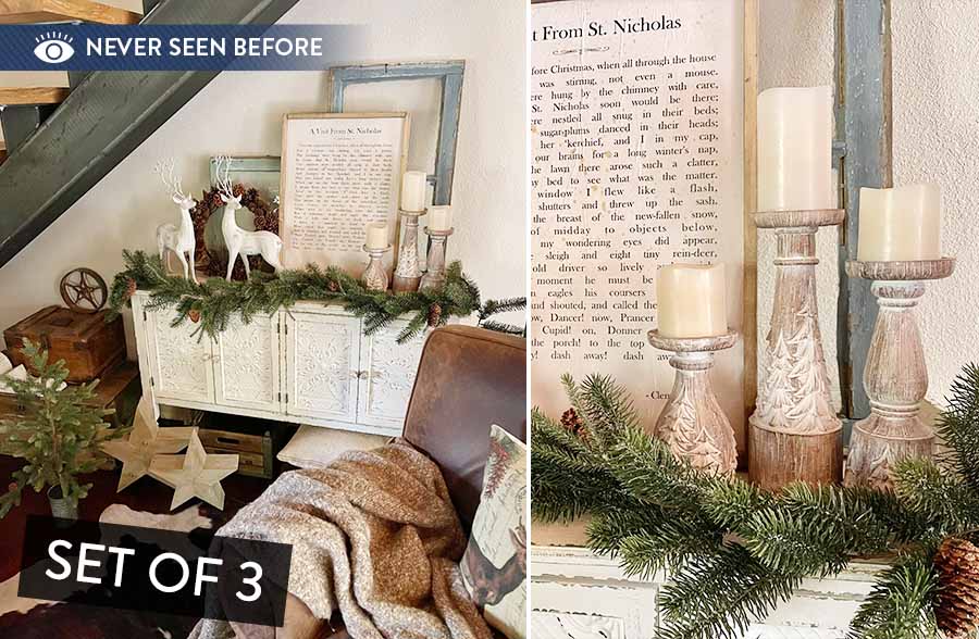 Snow Covered Tree Candle Holders, Set of 3