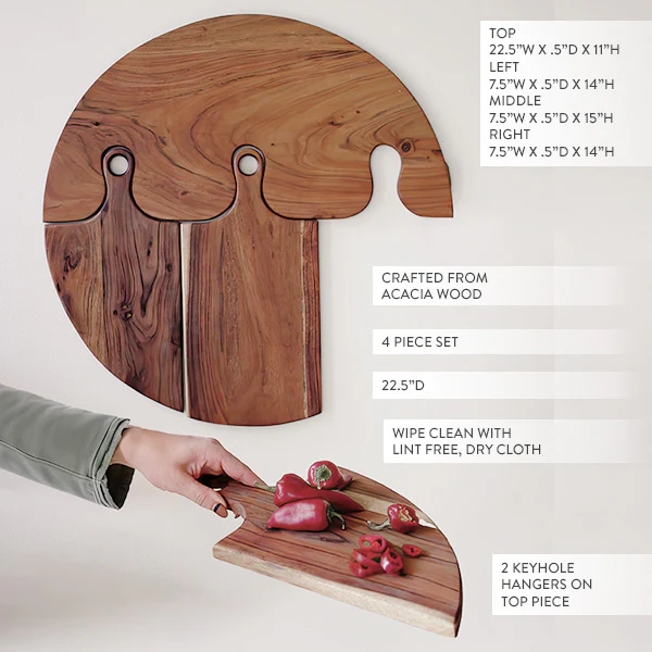 Hanging Acacia Wood Cutting Boards, Set of Four