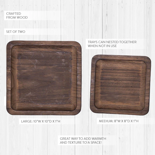 Square Wooden Nesting Trays, Set of 2