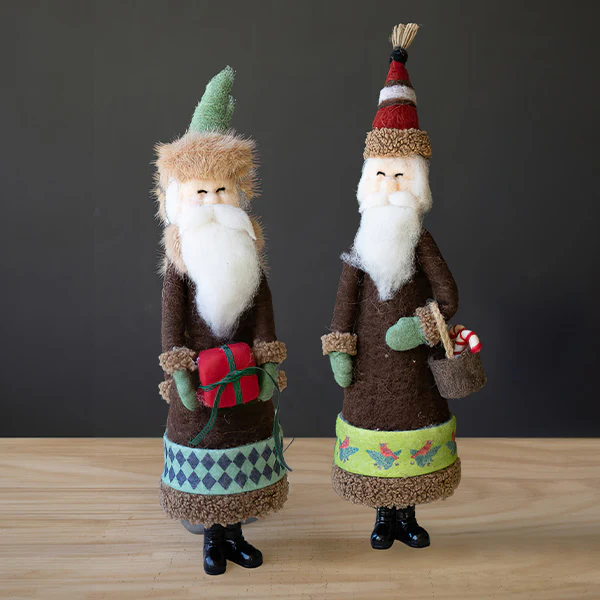Old World Felt Santas, Set of 2