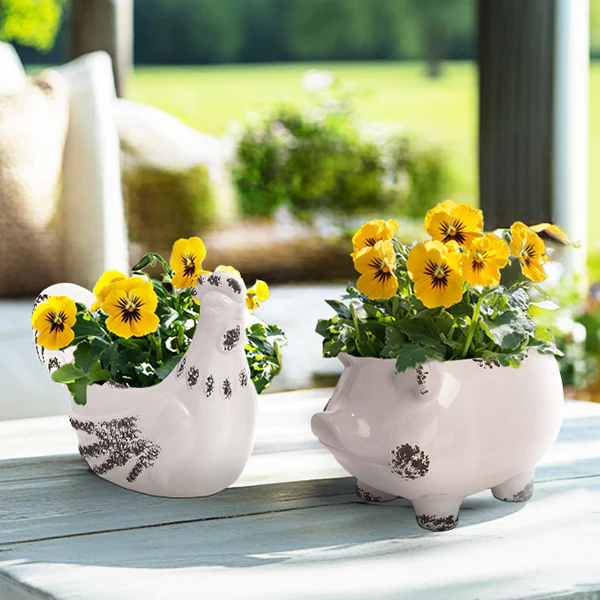 Distressed Farm Animals Planters, Set of 2