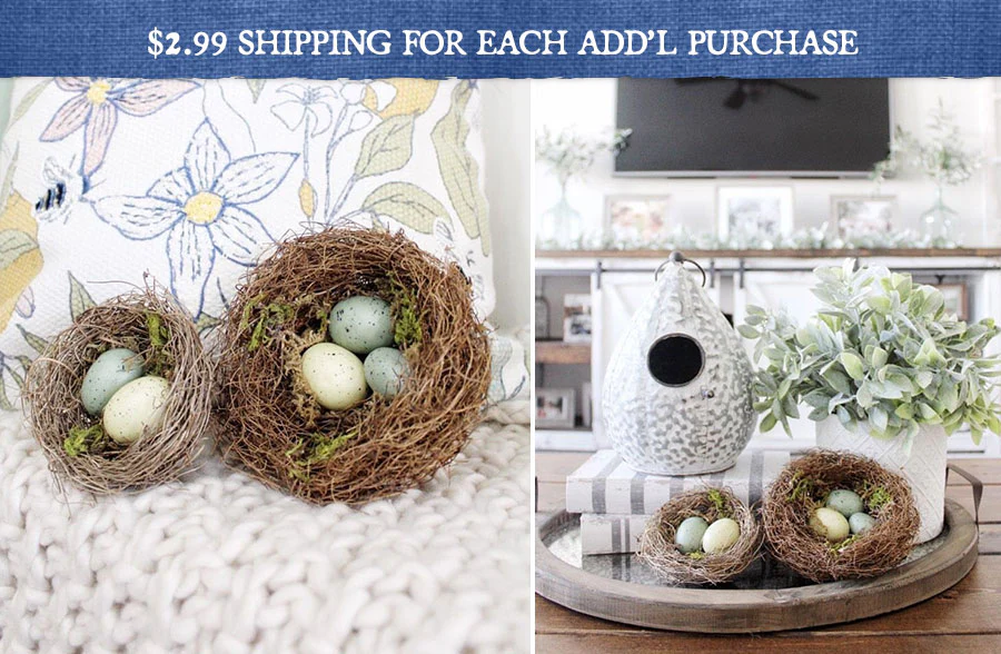 Twig Nest With Pastel Speckled Eggs, Set of Two